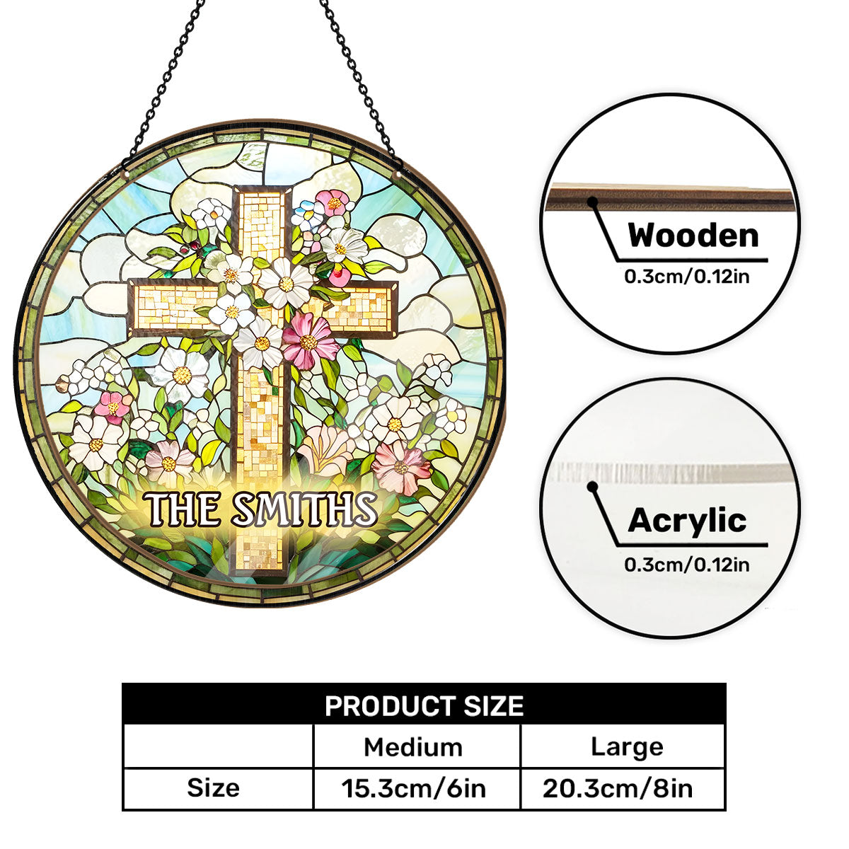 Christian Cross Wildflower - Personalized Window Hanging Suncatcher