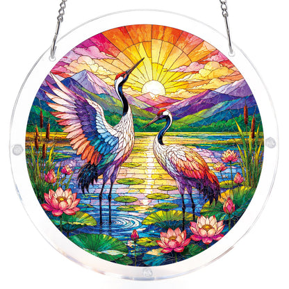 Kraniche im Sonnenaufgang Lichtf?nger-Acrylfensterkunst