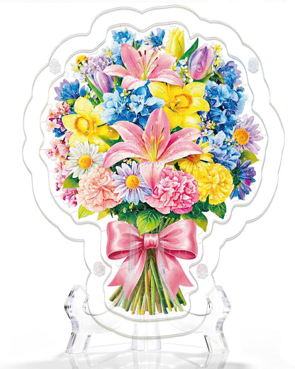 Acryl-Tisch-Fensterbild ¨C Strau? aus rosa Lilien und Narzissen