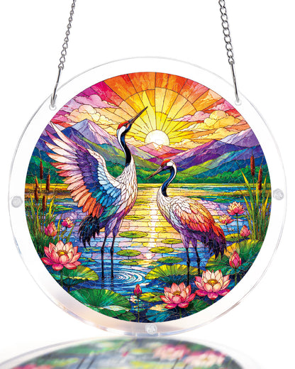 Kraniche im Sonnenaufgang Lichtf?nger-Acrylfensterkunst