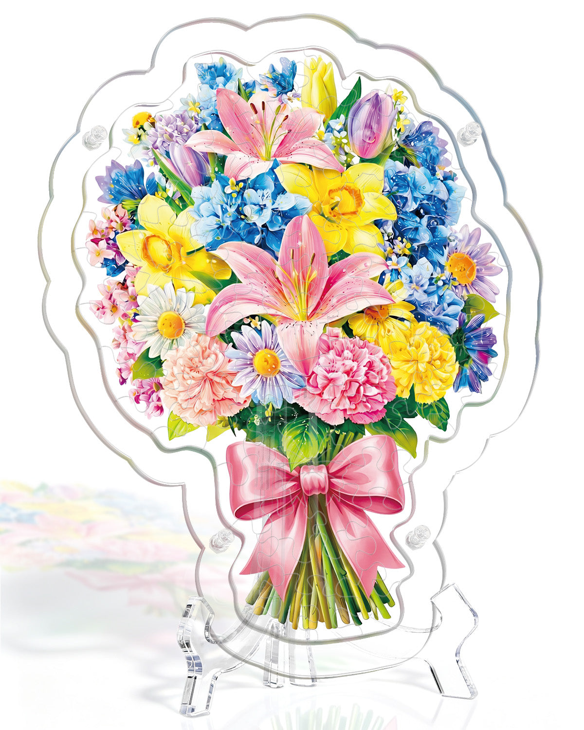 Acryl-Tisch-Fensterbild ¨C Strau? aus rosa Lilien und Narzissen