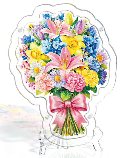 Acryl-Tisch-Fensterbild ¨C Strau? aus rosa Lilien und Narzissen