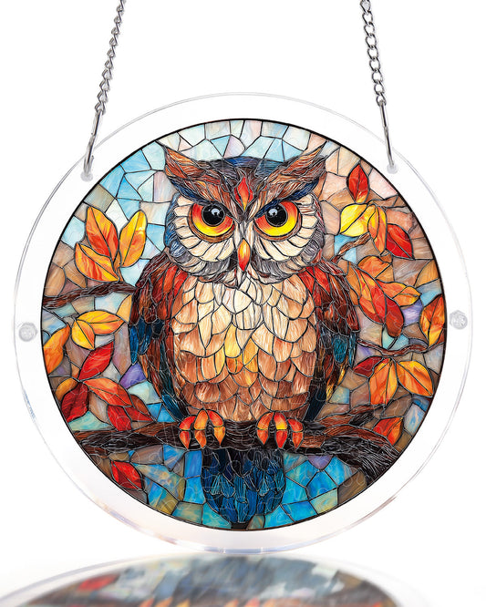 Herbst Eule Licht-Suncatcher-Acrylfensterkunst
