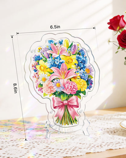 Acryl-Tisch-Fensterbild ¨C Strau? aus rosa Lilien und Narzissen