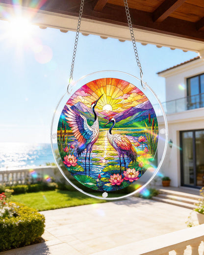 Kraniche im Sonnenaufgang Lichtf?nger-Acrylfensterkunst