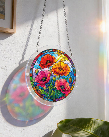 Sonnendurchfluteter floraler Garten-Lichtf?nger ¨C Acryl-Fensterbild