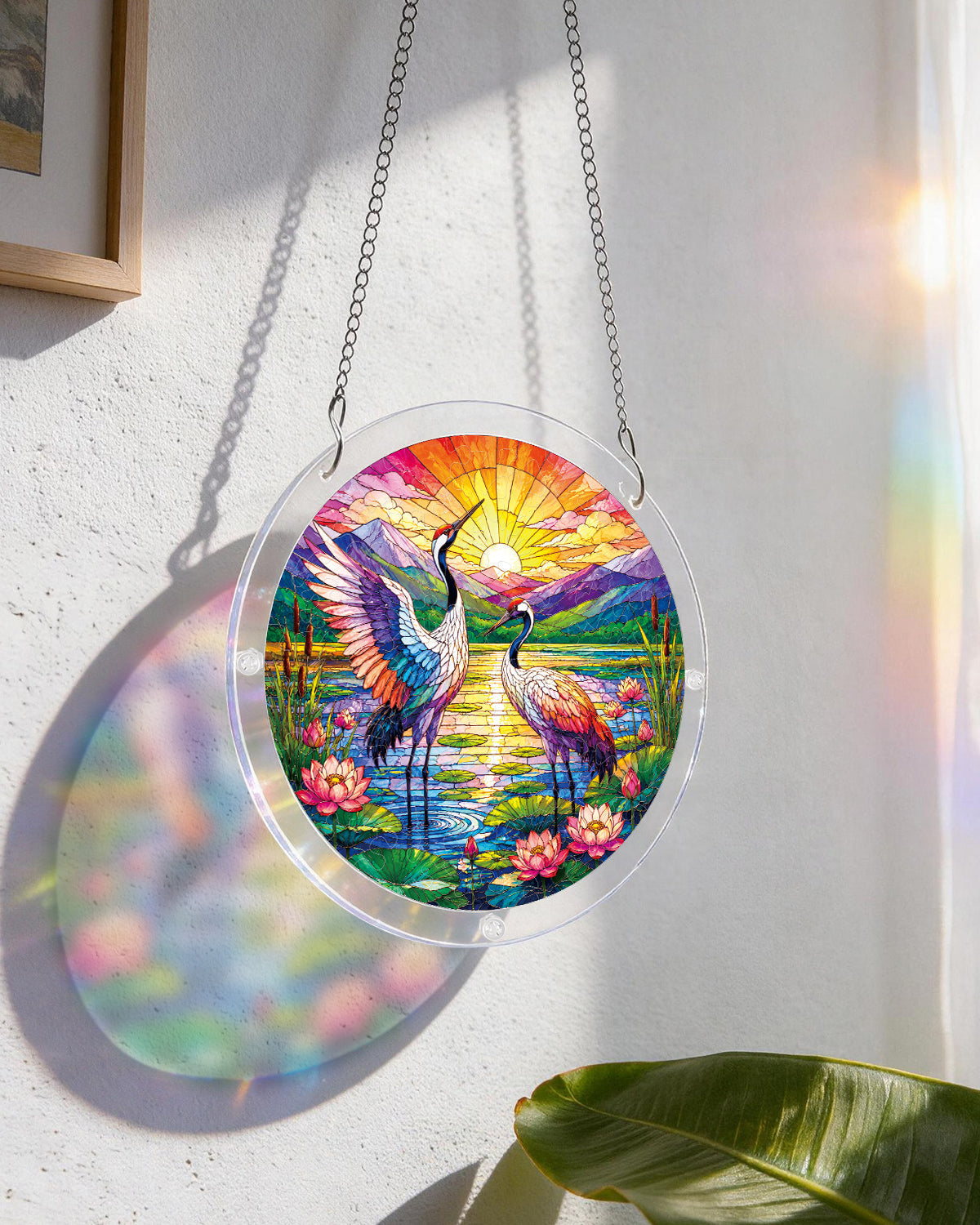 Kraniche im Sonnenaufgang Lichtf?nger-Acrylfensterkunst