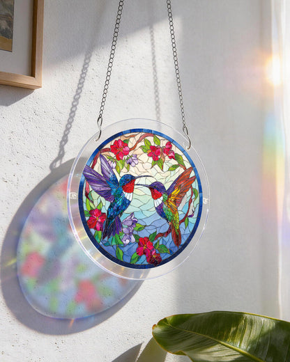 Kolibri Bloomscape Licht-Fensterbild-Acryl-Fensterkunst
