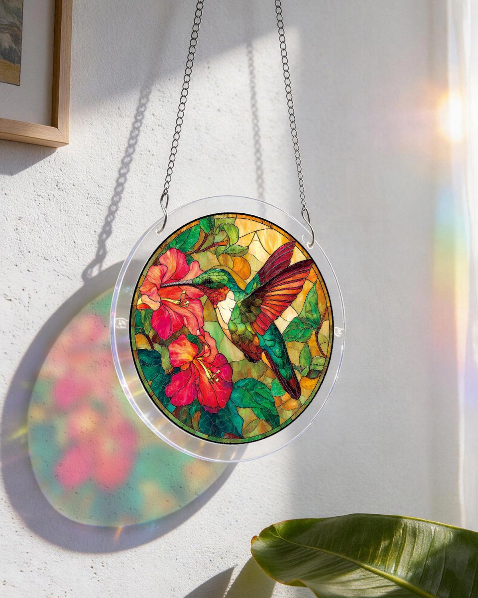 Smaragdflammen-Kolibri-Lichtfang-Fensterkunst aus Acryl