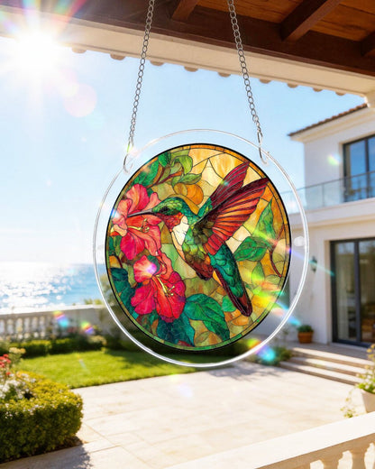 Smaragdflammen-Kolibri-Lichtfang-Fensterkunst aus Acryl