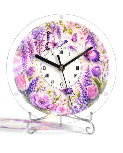 DIY Acrylic Puzzle Clock Kit - Purple Wisteria Butterflies