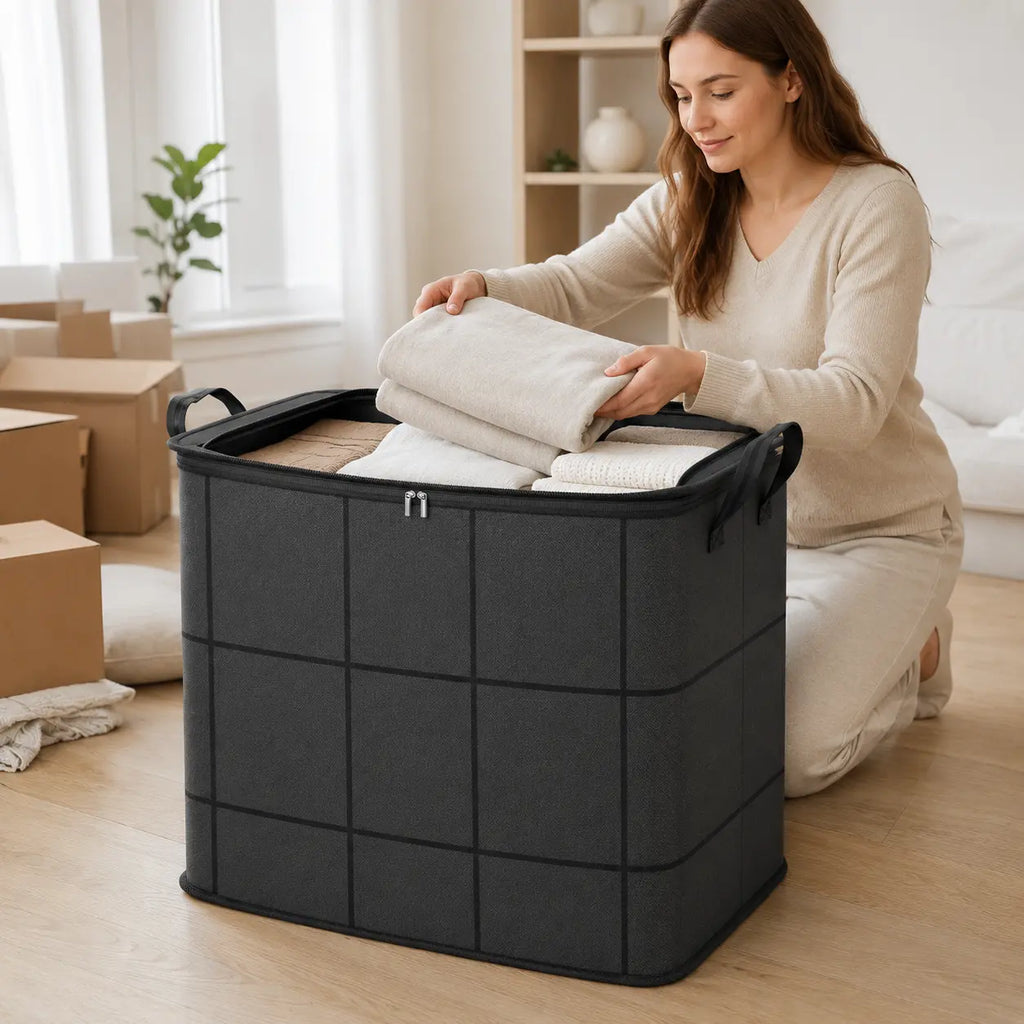 High-Capacity Fabric Organizer Bag with Zipper for Home & Moving