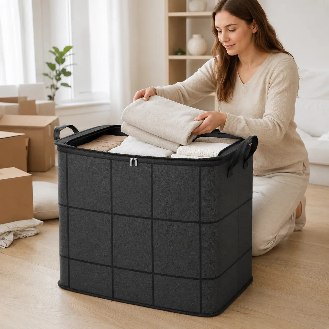 High-Capacity Fabric Organizer Bag with Zipper for Home & Moving