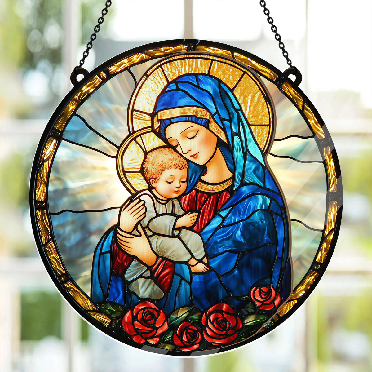 Radiant Virgin And Child -  Window Hanging Suncatcher
