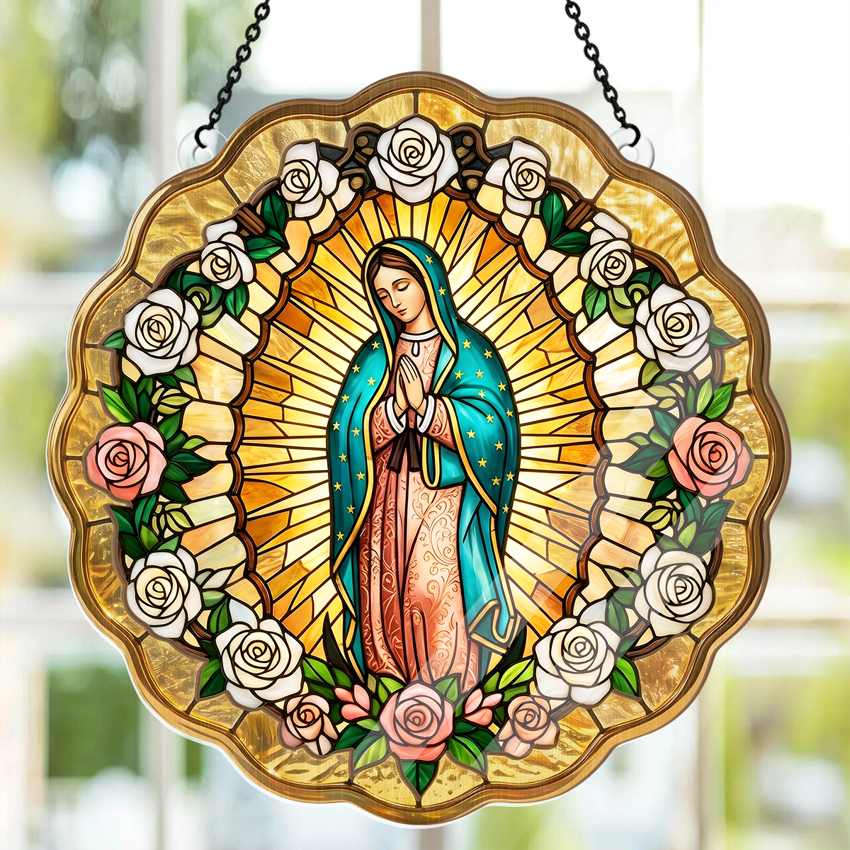 Virgin Mary Golden Halo -  Window Hanging Suncatcher