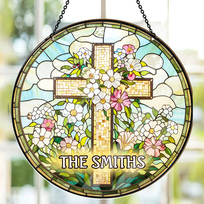 Christian Cross Wildflower - Personalized Window Hanging Suncatcher