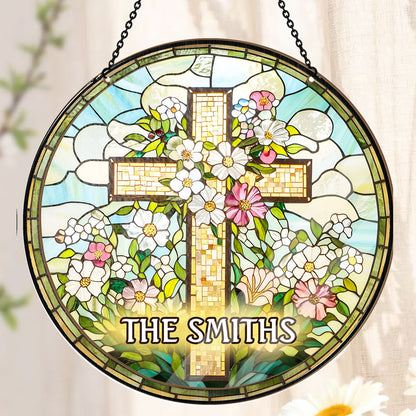 Christian Cross Wildflower - Personalized Window Hanging Suncatcher