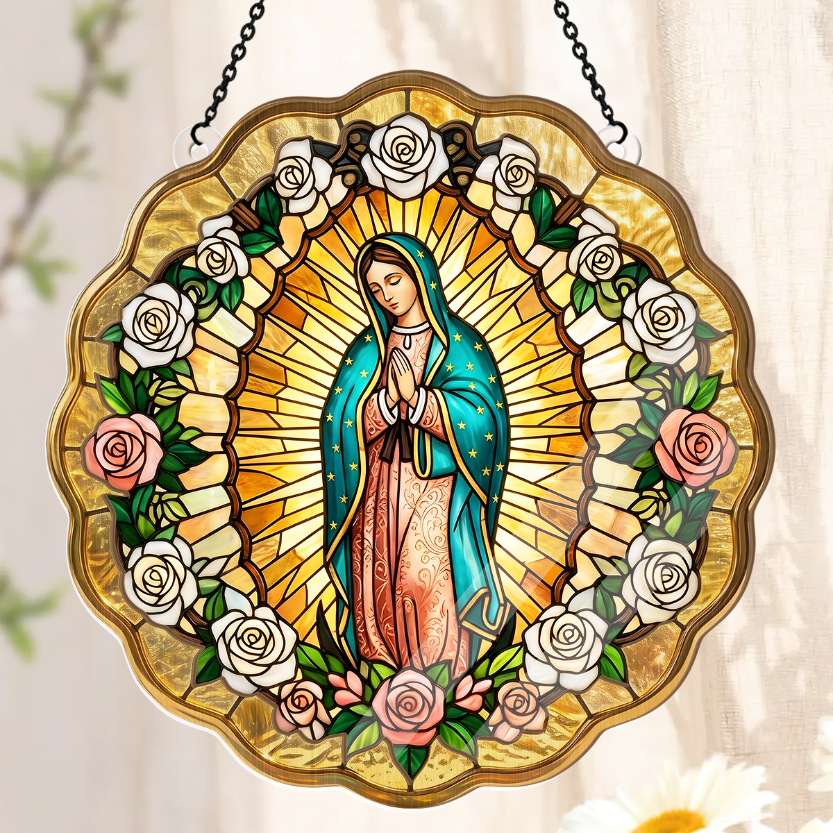 Virgin Mary Golden Halo -  Window Hanging Suncatcher