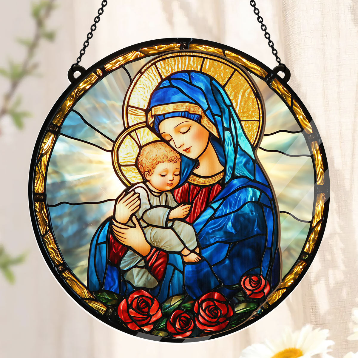 Radiant Virgin And Child -  Window Hanging Suncatcher