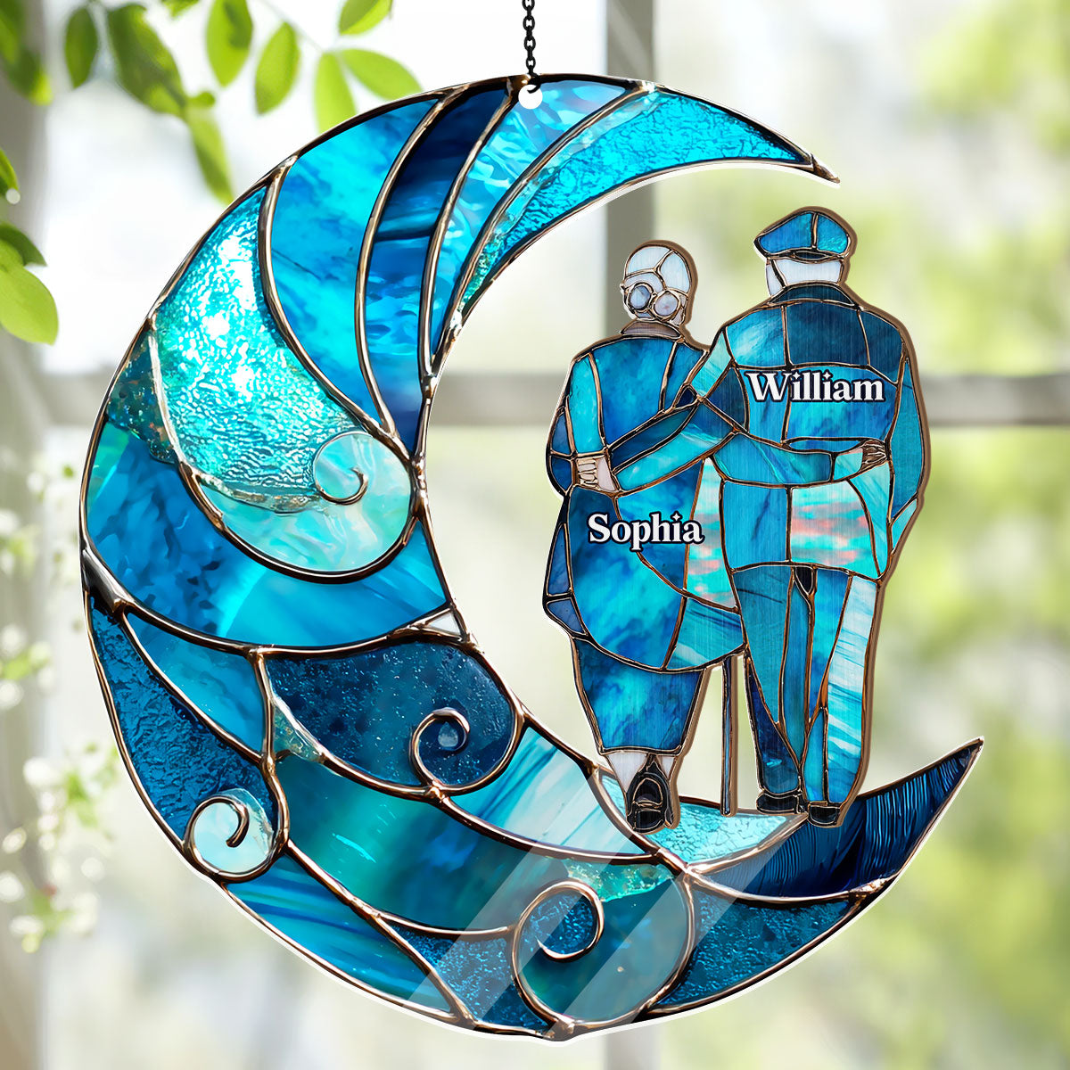Forever In Love Crescent Keepsake - Personalized Window Hanging Suncatcher