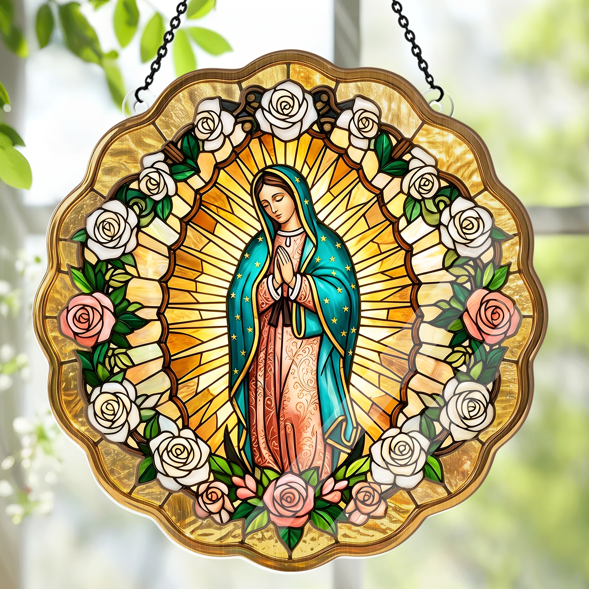 Virgin Mary Golden Halo -  Window Hanging Suncatcher