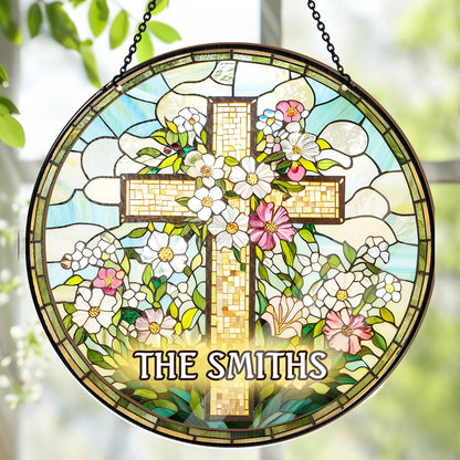 Christian Cross Wildflower - Personalized Window Hanging Suncatcher