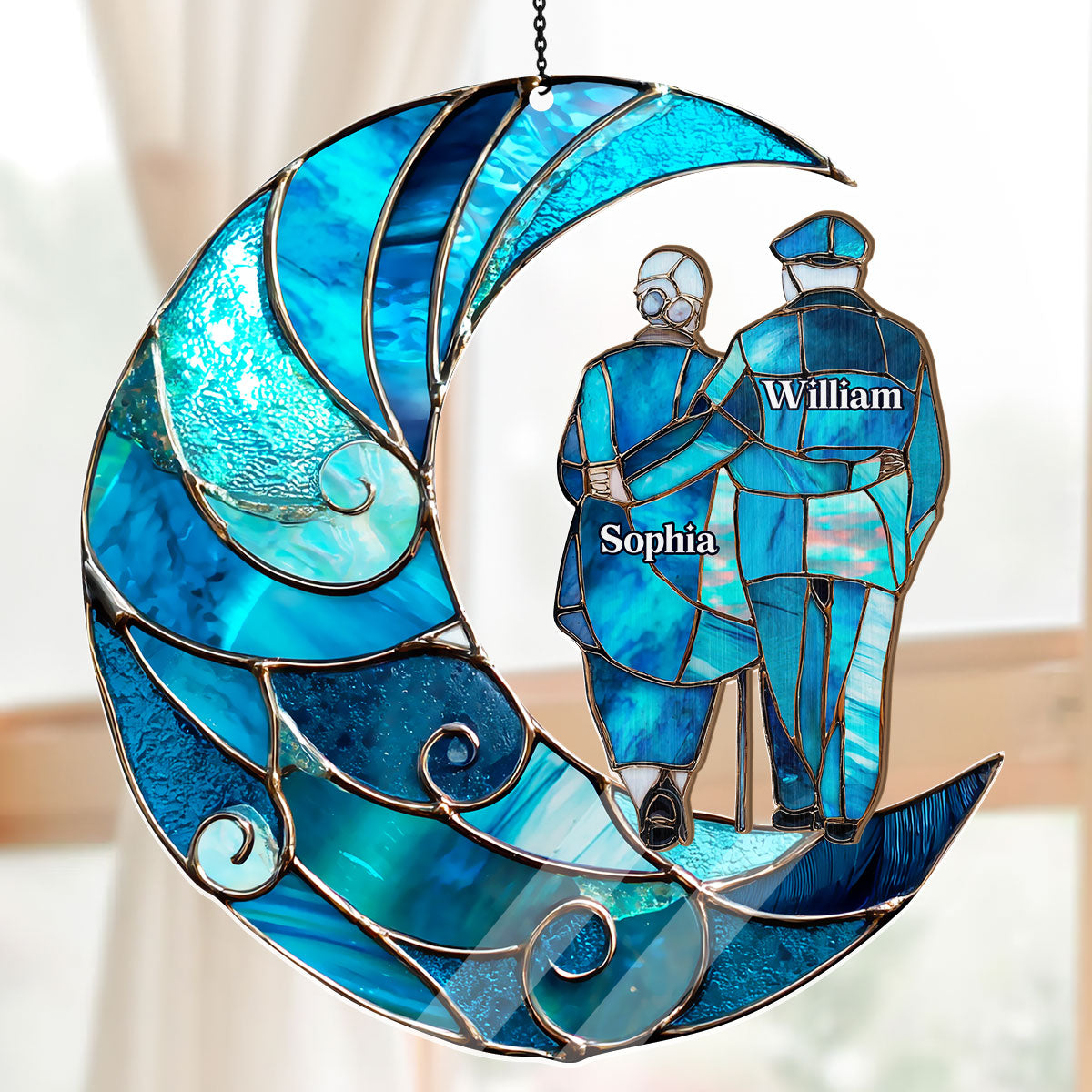 Forever In Love Crescent Keepsake - Personalized Window Hanging Suncatcher