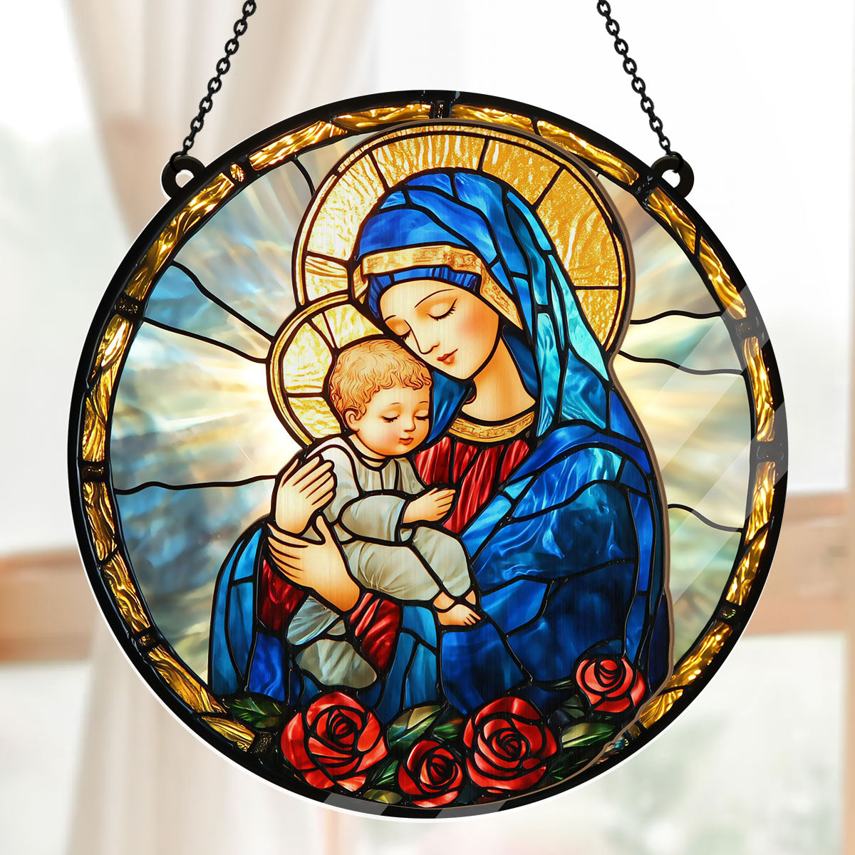 Radiant Virgin And Child -  Window Hanging Suncatcher