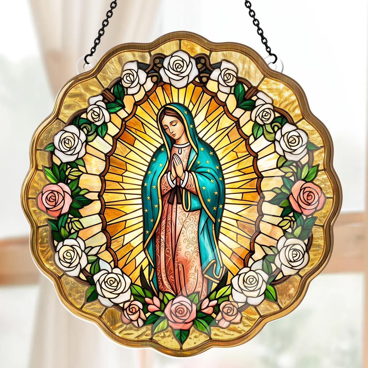 Virgin Mary Golden Halo -  Window Hanging Suncatcher
