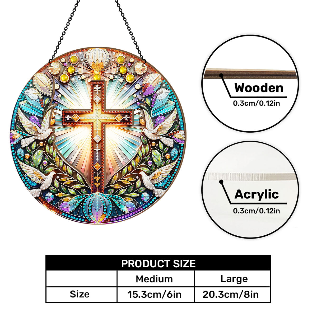 Radiant Cross & Doves -  Window Hanging Suncatcher